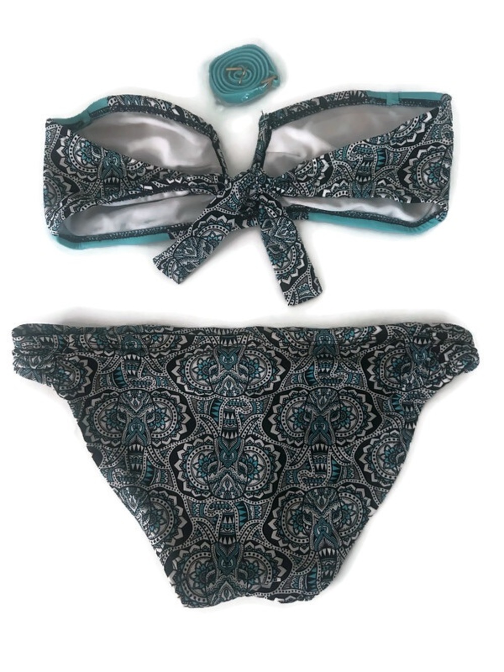 Urban Sea Teal Black Paisley Bandeau Bikini 2-Pc Boho Swimsuit Set Size Small - Picture 3 of 6